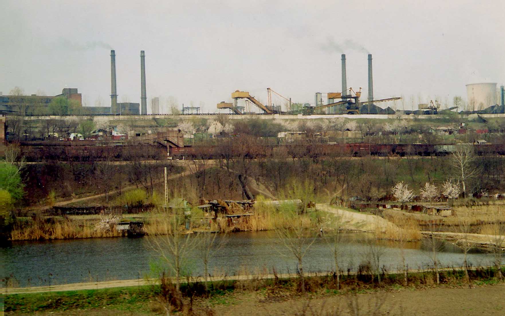 Chimneys and production facilities at the Galați steelworks in Romania